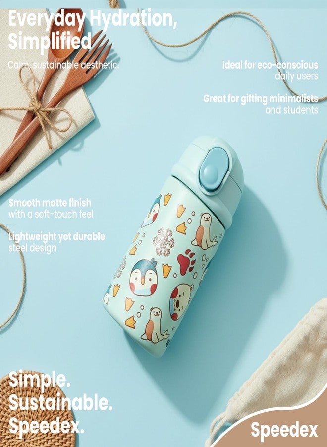 سبيديكس زجاجة ماء للأطفال من الفولاذ المقاوم للصدأ المعزولة من Speedex Insta، زجاجة شرب ساخنة وباردة معزولة بتفريغ الهواء للأولاد والبنات | تصميم مانع للتسرب وخالٍ من مادة BPA، سعة 330 مل (VISTA-PRINTED-VI3301) - Image 5